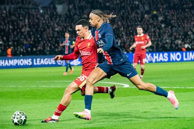 FOOTBALL : Paris SG vs FC Liverpool - Ligue des Champions - 8e de Finale aller - 05 03 2025 Bradley Barcola (Paris SG) Trent Alexander-Arnold (FC Liverpool) ParisFrance  Copyright: xBaptistexAutissierx