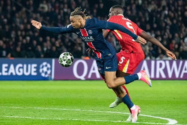 FOOTBALL : Paris SG vs FC Liverpool - Ligue des Champions - 8e de Finale aller - 05 03 2025 Bradley Barcola (Paris SG) Ibrahima KonatÃ (FC Liverpool) ParisFrance  Copyright: xBaptistexAutissierx