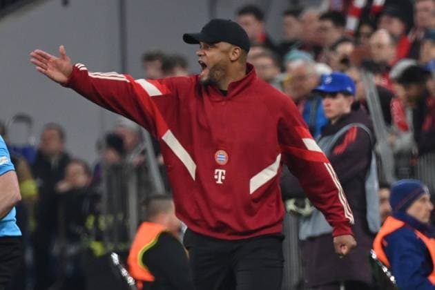 05 03 2025, xjrdrx, Football UEFA Champions League, FC Bayern Muenchen Bayer 04 Leverkusen v l Coach head coach Vincent Kompany FC Bayern Muenchen gives instructions, gesticulates, gesticulate with arms gives instructions, gesticulate DFL DFB REGULATIONS PROHIBIT ANY USE OF PHOTOGRAPHS as IMAGE SEQUENCES and or QUASI VIDEO Muenchen