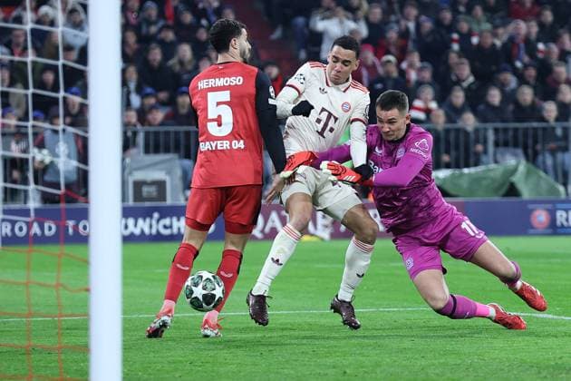 Soccer UEFA Champions League Round of 16 FC Bayern Munich Bayer 04 Leverkusen on 05 03 2025 at Allianz Arena in Munich Goal for 2 0 by Jamal Musiala Munich xMSx