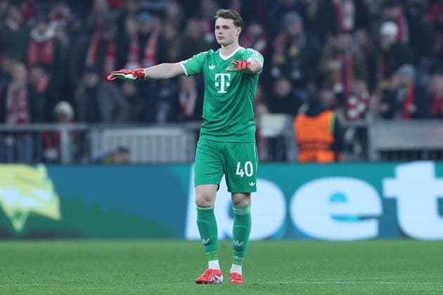 Soccer UEFA Champions League Round of 16 FC Bayern Munich Bayer 04 Leverkusen on 05 03 2025 at the Allianz Arena in Munich Jonas Urbig Munich xMSx