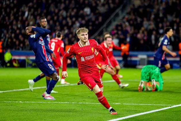 Paris Saint-Germain v Liverpool Champions League 05 03 2025. Goal 0-1 Harvey Elliott (19) of Liverpool scores a goal and celebrates during the Champions League match between Paris Saint-Germain and Liverpool at Parc des Princes, Paris, France on 5 March 2025. Editorial use only , Copyright: xNigelxKeenex PSI-21574-0056