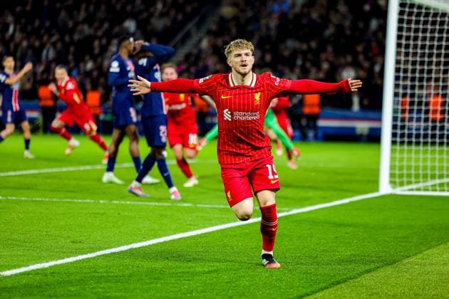 Paris Saint-Germain v Liverpool Champions League 05 03 2025. Goal 0-1 Harvey Elliott (19) of Liverpool scores a goal and celebrates during the Champions League match between Paris Saint-Germain and Liverpool at Parc des Princes, Paris, France on 5 March 2025. Editorial use only , Copyright: xNigelxKeenex PSI-21574-0057