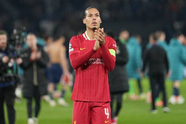 Virgil van Dijk of Liverpool applauds the travelling fans at the end of the match after his side wins 1-0 Paris Saint-Germain v Liverpool, UEFA Champions League, Round of 16, First Leg, Football, Parc des Princes, Paris, France - 05 Mar 2025 EDITORIAL USE ONLY No use with unauthorised audio, video, data, fixture lists, club league logos or live services. Online in-match use limited to 120 images, no video emulation. No use in betting, games or single club league player publications.  Copyright: xDavexWinter Shutterstockx 15178313co