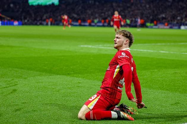 Paris Saint-Germain v Liverpool Champions League 05 03 2025. Goal 0-1 Harvey Elliott (19) of Liverpool scores a goal and celebrates during the Champions League match between Paris Saint-Germain and Liverpool at Parc des Princes, Paris, France on 5 March 2025. Editorial use only , Copyright: xNigelxKeenex PSI-21574-0069