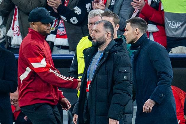 05 03 2025, FC Bayern München vs Bayer Leverkusen, UEFA Champions League, Round of 16 first leg Xabi Alonso Bayer 04 Leverkusen, Head Coach Vincent Kompany FC Bayern Muenchen, Coaches shake hands after final whistle Shake Hands Copyright: xBahhoxKarax