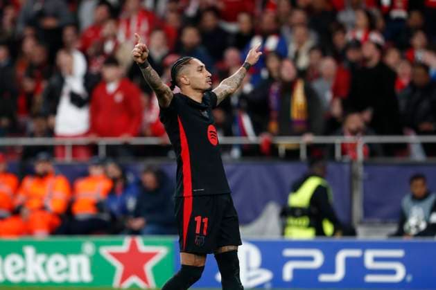 March 5, 2025, Valdebebas, Madrid, SPAIN: Raphinha Dias Belloli of FC Barcelona, Barca celebrates a goal during the UEFA Champions League 2024 25 UEFA Champions League 2024 25 Round of 16 first Lleg match between SL Benfica and FC Barcelona at Estadio do Lisboa e Benfica on March 05, 2025 in Lisbon, Portugal. Valdebebas SPAIN - ZUMAa181 20250305_zaa_a181_038 Copyright: xIrinaxR.xHx