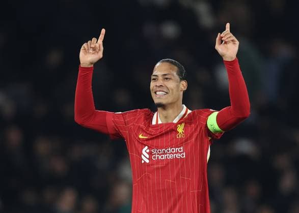 Paris, France, 5th March 2025. Virgil van Dijk of Liverpool celebrates after the UEFA Champions League match Paris Saint Germain vs Liverpool at Le Parc des Princes, Paris. Picture credit should read: Paul Terry Sportimage EDITORIAL USE ONLY. No use with unauthorised audio, video, data, fixture lists, club league logos or live services. Online in-match use limited to 120 images, no video emulation. No use in betting, games or single club league player publications. SPI_046_PT_PSG_Liverpool SPI-3726-0046