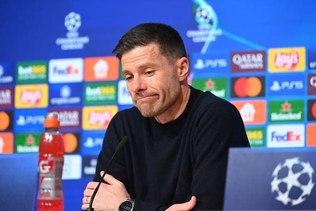 Coach Xabi ALONSO Bayer Leverkusen , single picture,cropped single motif,portrait,portrait,portrait PRESS CONFERENCE Football Champions League Round of 16 FC Bayern Muenchen Bayer 04 Leverkusen 3 0 on 05 03 2025 , A L L I A N Z A R E N A