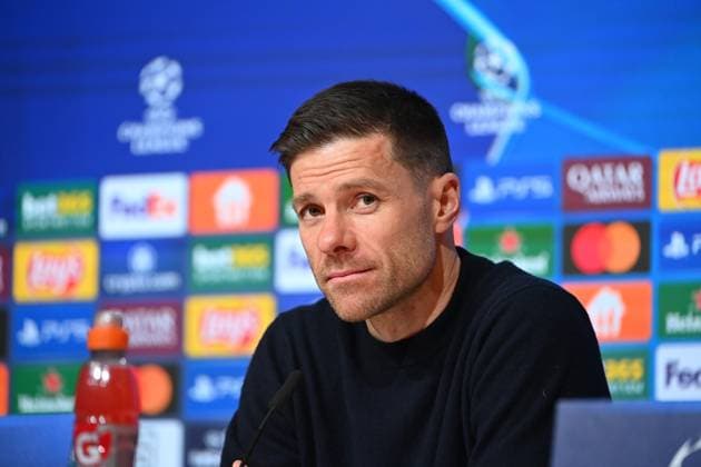 Coach Xabi ALONSO Bayer Leverkusen , single picture,cropped single motif,portrait,portrait,portrait PRESS CONFERENCE Football Champions League Round of 16 FC Bayern Muenchen Bayer 04 Leverkusen 3 0 on 05 03 2025 , A L L I A N Z A R E N A