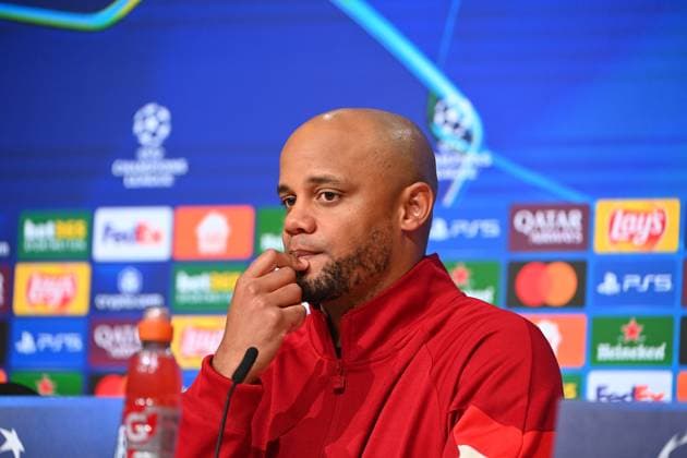 Coach Vincent KOMPANY Bayern Muenchen , single picture,cropped single motif,portrait,portrait,portrait PRESS CONFERENCE Football Champions League Round of 16 FC Bayern Muenchen Bayer 04 Leverkusen 3 0 on 05 03 2025 , A L L I A N Z A R E N A