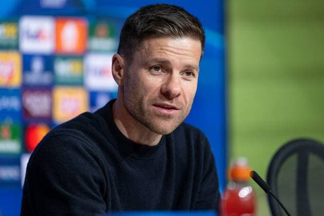 Xabi Alonso Head Coach, Bayer 04 Leverkusen at the press conference after the match GER, FC Bayern Muenchen vs Bayer 04 Leverkusen, Soccer, Champions League, Round of 16, First leg, Season 2024 2025, 05 03 DFL DFB REGULATIONS PROHIBIT ANY USE OF PHOTOGRAPHS as IMAGE SEQUENCES and or QUASI VIDEO GER, FC Bayern Muenchen vs Bayer 04 Leverkusen, Football, Champions League, Round of 16, First leg, Season 2024 2025, 05 03 Muenchen Copyright: xEibner-Pressefoto HeikexFeinerx EP_HFR