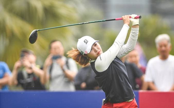 (250306) -- LINGSHUI, March 6, 2025 -- Furue Ayaka of Japan plays a shot during the first round of the Blue Bay LPGA, Golf Damen golf tournament in Lingshui, south China s Hainan Province, March 6, 2025. ) (SP)CHINA-HAINAN-LINGSHUI-GOLF-BLUE BAY LPGA (CN) YangxGuanyu 