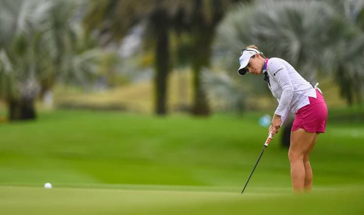 (250306) -- LINGSHUI, March 6, 2025 -- Gaby Lopez of Mexico plays a shot during the first round of the Blue Bay LPGA, Golf Damen golf tournament in Lingshui, south China s Hainan Province, March 6, 2025. ) (SP)CHINA-HAINAN-LINGSHUI-GOLF-BLUE BAY LPGA (CN) YangxGuanyu 