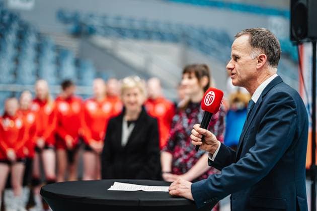Volleyball Women Press Event 1 Volleyball Bundesliga Women ETV Hamburger Volksbank Volleys 06 03 2025 Staatsrat Sport Christoph Holstein Hamburg CU Arena Hamburg Germany