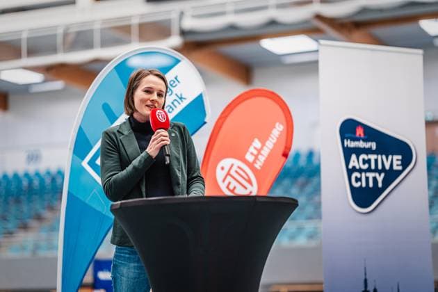 Volleyball Women Press Event 1 Volleyball Bundesliga Women ETV Hamburger Volksbank Volleys 06 03 2025 Julia Retzlaff Managing Director Volleyball Bundesliga Hamburg CU Arena Hamburg Germany