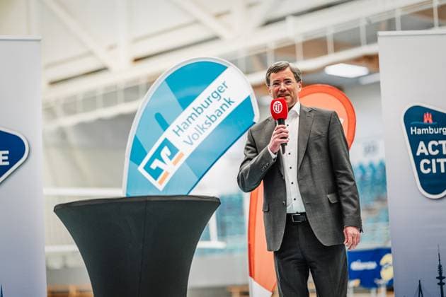 Volleyball Women Press Event 1 Volleyball Bundesliga Women ETV Hamburger Volksbank Volleys 06 03 2025 Thorsten Rathje Spokesman of the Board Hamburger Volksbank Hamburg CU Arena Hamburg Germany