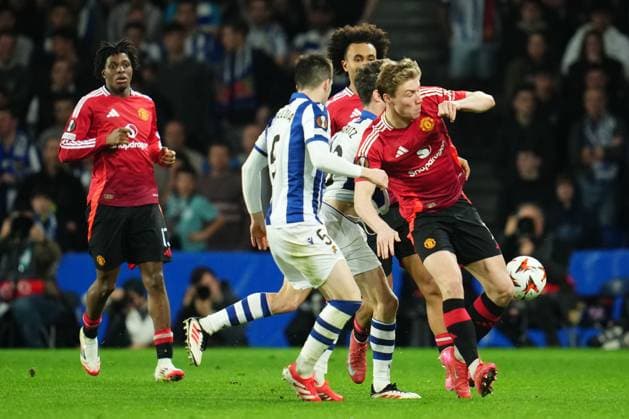 Rasmus Hojlund of Manchester United, ManU Real Sociedad v Manchester United, UEFA Europa League match, Round of 16, first leg. Football, Reale Arena Stadium, San Sebastian, Spain - 6 March 2025 Editorial use only  Copyright: xBlanco PRESSINPHOTO Shutterstockx 15182705bg