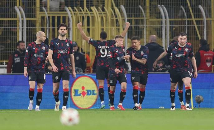 Cyriel Dessers of Rangers celebrates scoring a goal to make the score 0-1 Fenerbahce v Rangers, UEFA Europa League, Round of 16, First Leg, Football, Sukru Saracoglu Stadium, Istanbul, Turkiye - 06 Mar 2025 EDITORIAL USE ONLY No use with unauthorised audio, video, data, fixture lists, club league logos or live services. Online in-match use limited to 120 images, no video emulation. No use in betting, games or single club league player publications. Copyright: xRaddadxJebarah Shutterstockx 15180156k