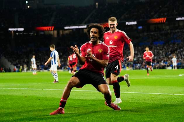 Real Sociedad de Futbol v Manchester United, ManU - UEFA Europa League 2024 25 Round of 16 First Leg Joshua Zirkzee centre-forward of Manchester United and Netherlands celebrates after scoring his sides first goal during the UEFA Europa League 2024 25 Round of 16 First Leg match between Real Sociedad de Futbol and Manchester United at Reale Arena on March 6, 2025 in San Sebastian, Spain. San Sebastian Basque Country Spain  Copyright: xJosexBretonx originalFilename:bretonhernandez-realsoci250306_npoMS.jpg