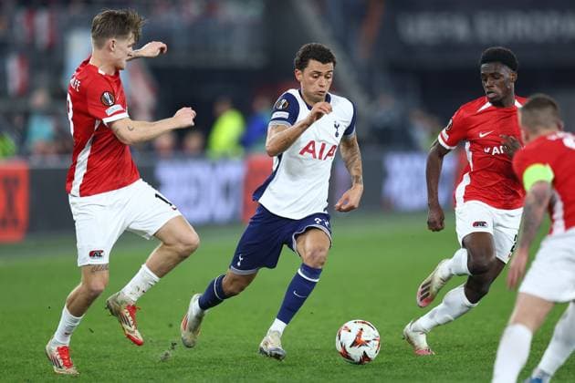 Brennan Johnson of Tottenham Hotspur AZ Alkmaar v Tottenham Hotspur, UEFA Europa League, Round of 16, First Leg, Football, AFAS Stadion, Alkmaar, Netherlands - 06 Mar 2025 EDITORIAL USE ONLY No use with unauthorised audio, video, data, fixture lists, club league logos or live services. Online in-match use limited to 120 images, no video emulation. No use in betting, games or single club league player publications.  Copyright: xMichaelxZemanek Shutterstockx 15180150z