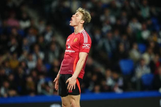 Rasmus Hojlund of Manchester United, ManU Real Sociedad v Manchester United, UEFA Europa League match, Round of 16, first leg. Football, Reale Arena Stadium, San Sebastian, Spain - 6 March 2025 Editorial use only  Copyright: xBlanco PRESSINPHOTO Shutterstockx 15182705bz