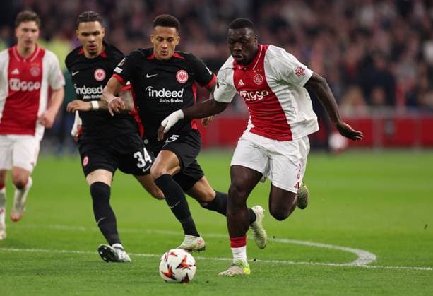 06 03 2025, Football UEFA Europa League, AFC Ajax Amsterdam Eintracht Frankfurt, emonline, emspor, v l , Pharell Nnamdi Collins Eintracht Frankfurt , Tuta Lucas Silva Melo Eintracht Frankfurt , Brian Brobbey Ajax Amsterdam DFL DFB REGULATIONS PROHIBIT ANY USE OF PHOTOGRAPHS AS IMAGE SEQUENCES AND OR QUASI VIDEO xdcx Copyright: HMBxMedia Claus