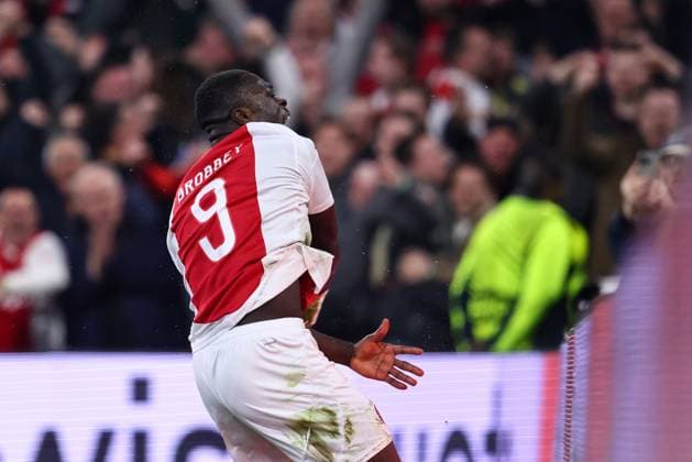 AMSTERDAM, 06-03-2025 , JohanCruyff Arena , UEFA Europa League Football season 2024 2025 , match between Ajax and Eintracht Frankfurt. Ajax player Brian Brobbey celebrates after scoring the goal 1-0 Ajax - Eintracht Frankfurt  x28190283x Copyright: