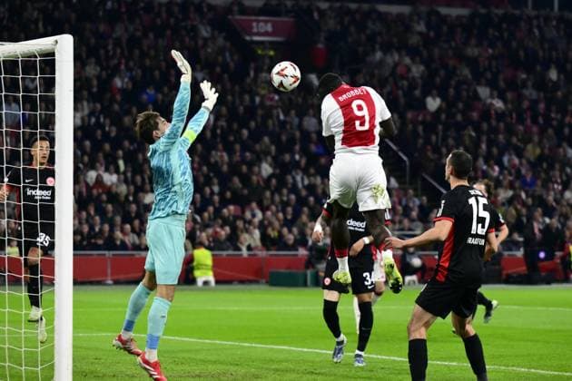 AMSTERDAM - Brian Brobbey of Ajax scores the 1-0 during the UEFA Europa League match between AFC Ajax and Eintracht Frankfurt at the Johan Cruijff ArenA on March 6, 2025 in Amsterdam, Netherlands. ANP OLAF CRACK UEFA Europa League 2024 25 Round of 16 First Leg 2024 25 xVIxANPxSportx xxANPxIVx 521720705 originalFilename: 521720705.jpg