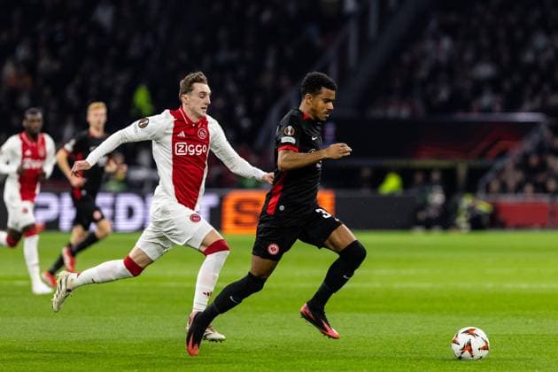 UEFA Europa League Ajax Amsterdam Eintracht Frankfurt 06 03 2025 Ansgar Knauff Eintracht Frankfurt, 36 , Youri Baas Ajax Amsterdam, 15 UEFA Europa League Ajax Amsterdam Eintracht Frankfurt Johan Cruijff Arena, Amsterdam 06 03 2025 Copyright: xBEAUTIFULxSPORTS Buriakovx