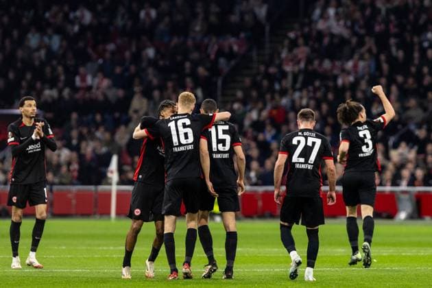 UEFA Europa League Ajax Amsterdam Eintracht Frankfurt 06 03 2025 Eintracht Frankfurt celebrate the goal, 1 1 by Hugo Larsson Eintracht Frankfurt, 16 UEFA Europa League Ajax Amsterdam Eintracht Frankfurt Johan Cruijff Arena, Amsterdam 06 03 2025 Copyright: xBEAUTIFULxSPORTS Buriakovx