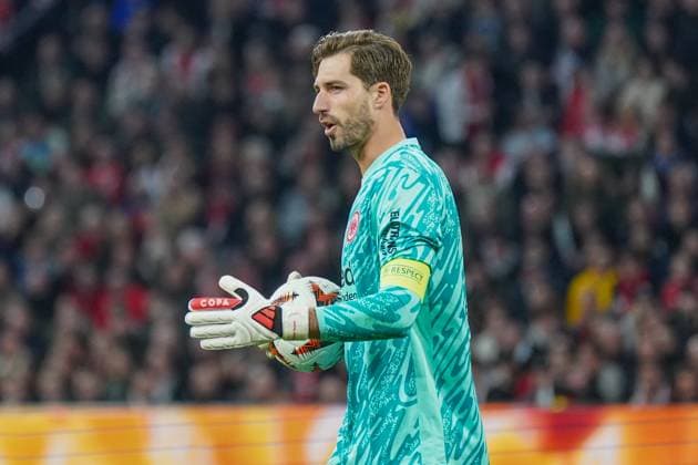 Football UEFA Europa League 2024 2025, Round of 16 Ajax Amsterdam vs Eintracht Frankfurt Johan Cruijff ArenA Amsterdam, Netherlands Kevin Trapp Eintracht Frankfurt, 1 Copyright: xJOERANxSTEINSIEKx