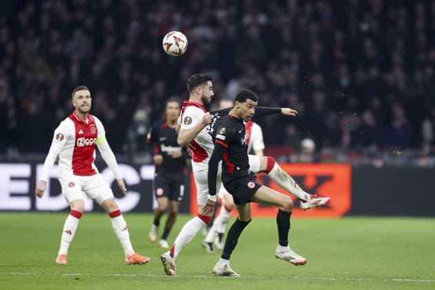 AMSTERDAM, 06-03-2025 , JohanCruyff Arena , UEFA Europa League Football season 2024 2025 , match between Ajax and Eintracht Frankfurt. (L-R) Ajax player Dies Janse,Eintracht Frankfurt player Hugo Ekitike Ajax - Eintracht Frankfurt  x28191247x Copyright: