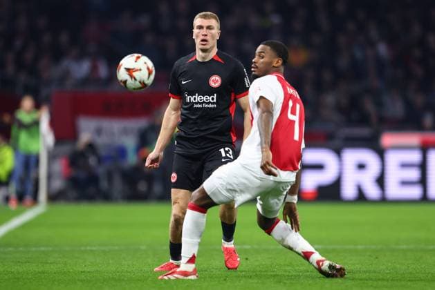 AMSTERDAM, 06-03-2025 , JohanCruyff Arena , UEFA Europa League Football season 2024 2025 , match between Ajax and Eintracht Frankfurt. (L-R) Eintracht Frankfurt player Rasmus Kristensen, Ajax player Jorrel Hato Ajax - Eintracht Frankfurt  x28191427x Copyright: