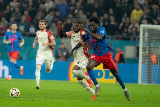 Europa League: FCSB-Olympique Lyon, Bucharest, 06.03.2025 Europa League: FCSB-Olympique Lyon, Bucharest, 06.03.2025, Joyskim Dawa during the match. Copyright: xVLADxBEREHOLSCHIx