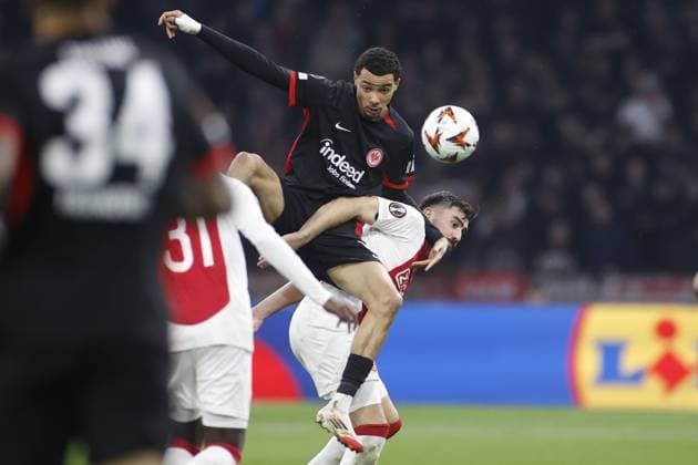 AMSTERDAM, 06-03-2025 , JohanCruyff Arena , UEFA Europa League Football season 2024 2025 , match between Ajax and Eintracht Frankfurt. (L-R) Eintracht Frankfurt player Hugo Ekitike, Ajax player Josip Sutalo Ajax - Eintracht Frankfurt  x28191539x Copyright: