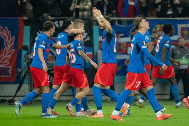 Europa League: FCSB-Olympique Lyon, Bucharest, 06.03.2025 Europa League: FCSB-Olympique Lyon, Bucharest, 06.03.2025, FCSB players celebrating the 1-1 goal. Copyright: xVLADxBEREHOLSCHIx