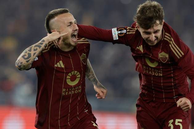 UEFA Europa League Round of 16 First leg AS Roma and Athletic Club Roma™s Spanish defender Angelino celebrates after scoring a goal during UEFA Europa League Round of 16 First leg match between AS Roma and Athletic Club at Olimpico stadium on March 06, 2025 in Rome, Italy. _BPH0135 Copyright: xAntonioxBalascox