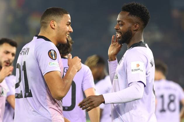 March 6, 2025, Rome, Lazio, Italy: Athletic s IoÂ±aki Williams celebrates after scoring their first gol during the UEFA Europa League 2024 25 League Round of 16 first leg match between AS Roma and FC Athletic Club Bilbao at Stadio Olimpico on March 5, 2024 in Rome, Italy Rome Italy - ZUMAl131 20250306_zsp_l131_028 Copyright: xCiroxDexLucax