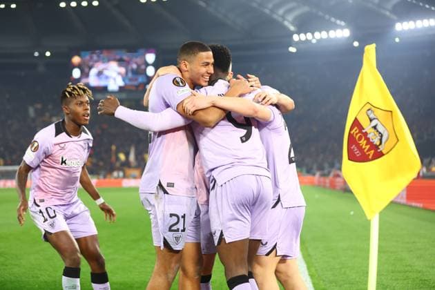 March 6, 2025, Rome, Lazio, Italy: Athletic s IoÂ±aki Williams celebrates after scoring their first gol during the UEFA Europa League 2024 25 League Round of 16 first leg match between AS Roma and FC Athletic Club Bilbao at Stadio Olimpico on March 5, 2024 in Rome, Italy Rome Italy - ZUMAl131 20250306_zsp_l131_034 Copyright: xCiroxDexLucax