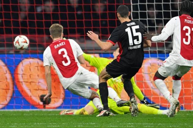 Amsterdam, Johan Cruijff Arena, 06 03 25, NLD, Men, UEFA Europa League, Season 2024 2025, Ajax Amsterdam Eintracht Frankfurt Bild Ellyes SKHIRI Frankfurt macht das Tor zum 1 2 UEFA regulations prohibit any use of photographs as image sequences and or quasi video North Holland Netherlands