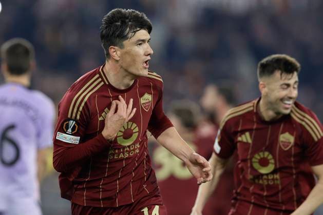 UEFA Europa League Round of 16 First leg AS Roma and Athletic Club Roma™s Uzbek forward Eldor Shomurodov celebrates after scoring a goal during UEFA Europa League Round of 16 First leg match between AS Roma and Athletic Club at Olimpico stadium on March 06, 2025 in Rome, Italy. _BPH1282 Copyright: xAntonioxBalascox