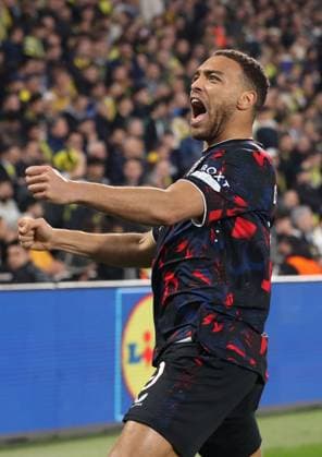 Cyriel Dessers of Rangers celebrates scoring his sides first goal during the Europa League last 16 match at the Sükrü Saracoglu Stadium, Istanbul. Fenerbahce v Rangers, UEFA Europa League, Football, Sukru Saracoglu Stadium, Istanbul, Turkey - 06 Mar 2025 EDITORIAL USE ONLY No use with unauthorised audio, video, data, fixture lists, club league logos or live services. Online in-match use limited to 120 images, no video emulation. No use in betting, games or single club league player publications. Copyright: xO Rourke RangersxFC Shutterstockx 15182250hl