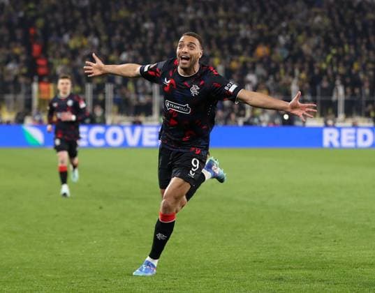 Cyriel Dessers of Rangers celebrates scoring his sides first goal during the Europa League last 16 match at the Sükrü Saracoglu Stadium, Istanbul. Fenerbahce v Rangers, UEFA Europa League, Football, Sukru Saracoglu Stadium, Istanbul, Turkey - 06 Mar 2025 EDITORIAL USE ONLY No use with unauthorised audio, video, data, fixture lists, club league logos or live services. Online in-match use limited to 120 images, no video emulation. No use in betting, games or single club league player publications. Copyright: xO Rourke RangersxFC Shutterstockx 15182250he