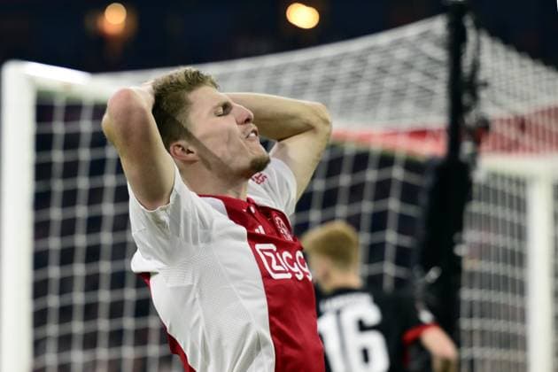 AMSTERDAM - Anton Gaaei of Ajax balks during the UEFA Europa League match between AFC Ajax and Eintracht Frankfurt at the Johan Cruijff ArenA on March 6, 2025 in Amsterdam, Netherlands. ANP OLAF CRACK UEFA Europa League 2024 25 Round of 16 First Leg 2024 25 xVIxANPxSportx xxANPxIVx 521729229 originalFilename: 521729229.jpg