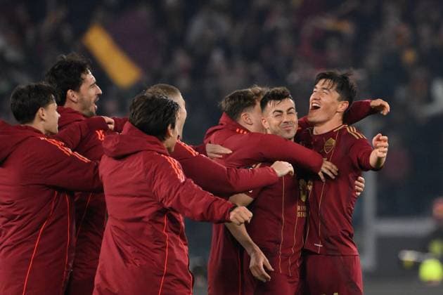 Romaâ??s Eldor Shomurodov celebrates after scoring the goal 2-1 during the UEFA Europa League 2024-2025 football match between AS Roma vs Athletic Bilbao at the Olympic Stadium in Rome on March 06, 2025.  Copyright: xFabrizioxCorradetti IPAxSportx xipa-agency.netx xx IPA_55007050 IPA_Agency_IPA55007050