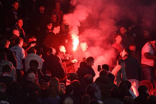 Soccer UEFA Europa League round of 16 Ajax Amsterdam Eintracht Frankfurt on 06 03 2025 at the Johan Cruijff ArenA in Amsterdam Brawls between both fan groups in the stands xRx