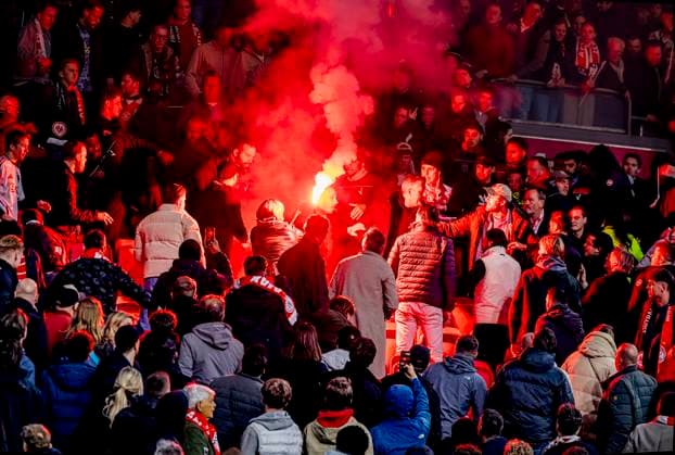 Fighting on the stands during the match Ajax Eintracht at the Johan Cruijff ArenA for the UEFA Europa League Round of 16 1st leg season 2024 2025 in AMSTERDAM, Netherlands on 6 march 2025, photo by Marcel van Dorst EYE4images DeFodi Images
