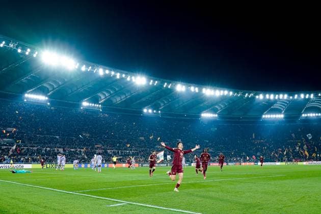 AS Roma v Athletic Club - UEFA Europa League 2024 25 Round of 16 First Leg Eldor Shomurodov of AS Roma celebrates after scoring second goal during the UEFA Europa League 2024 25 Round of 16 First Leg match between AS Roma and Athletic Club at Stadio Olimpico on March 6, 2025 in Rome, Italy. Rome Stadio Olimpico Rome Italy Copyright: xGiuseppexMaffiax UEL_Roma-AthleticClub_060325_BRU0789