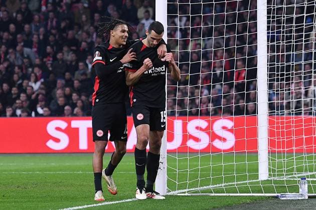Soccer UEFA Europa League Round of 16 Ajax Amsterdam Eintracht Frankfurt on 06 03 2025 at the Johan Cruijff ArenA in Amsterdam Goal celebration to 1 2 by Ellyes Skhiri Frankfurt xRx